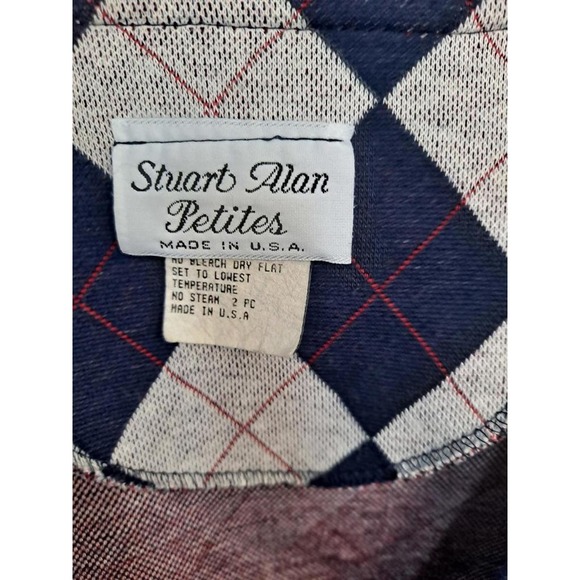 Vintage Stuart Allan Petites Blue and White Argyle Cardigan Size 8 - Picture 3 of 6